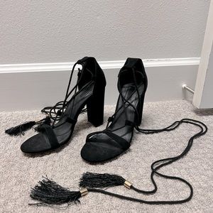 Forever 21 Lace-Up Black Sandal Heels